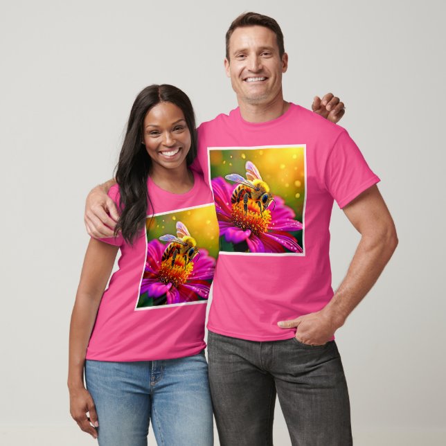 Golden Bee Flower Magic Light Design T-Shirt (Unisex)