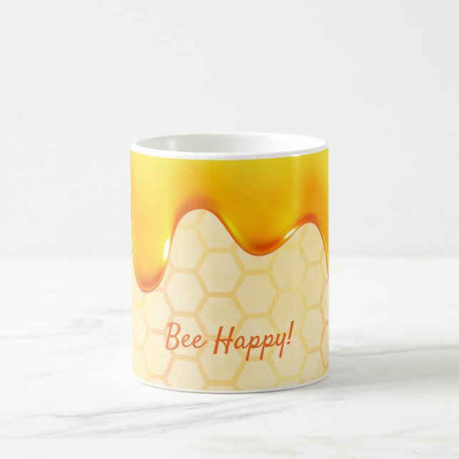 Golden bee honeycomb pattern honey dripping happy coffee mug (Center)
