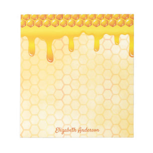 Golden bee honeycomb pattern honey dripping name notepad