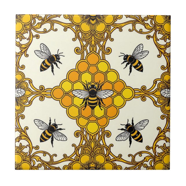 Golden Bee Honeycomb Pattern Tile (Front)