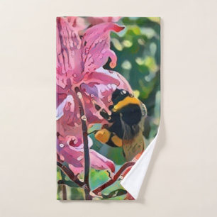 Golden Bee in Blooming Garden Hand Towel