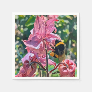 Golden Bee in Blooming Garden Napkin