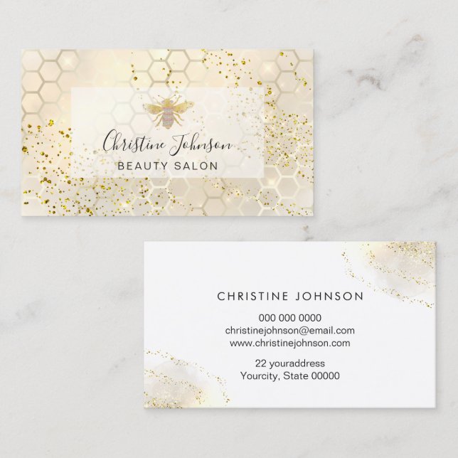 golden bee on FAUX glitter honeycomb Business Card (Front/Back)