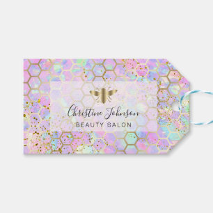 golden bee on FAUX glitter pastel honeycomb  Gift Tags