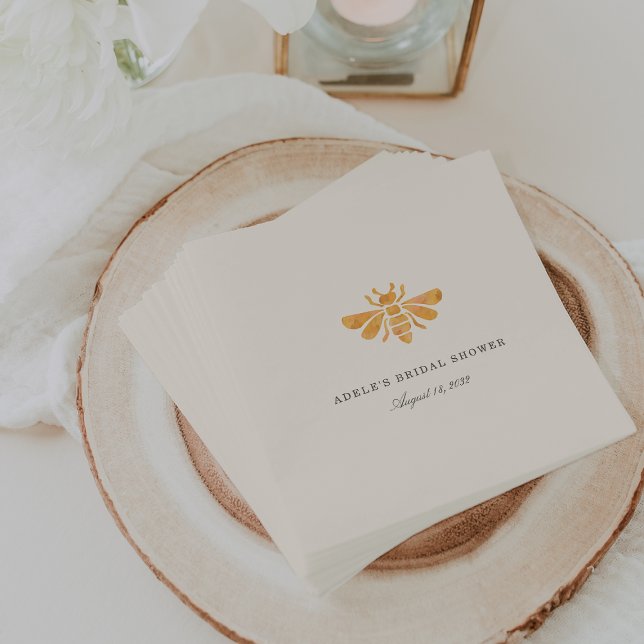 Golden Bee Watercolor Bridal Shower Napkin (Creator Uploaded)