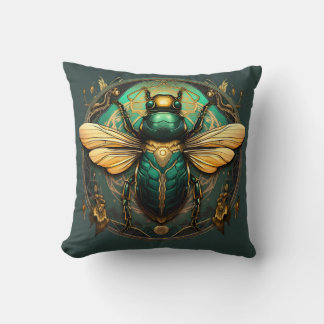 Golden Beetle Emblem Pillow - Embrace Elegance