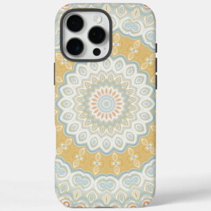 Golden Beige and Blue Mandala Pattern Design iPhone 16 Pro Max Case