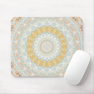 Golden Beige and Blue Mandala Pattern Design Mouse Pad