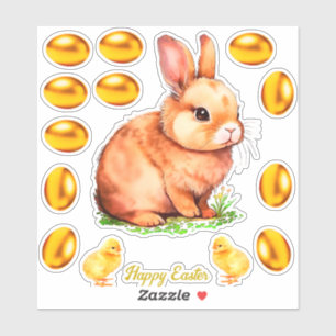 Golden Beige Easter Bunny & Golden Eggs