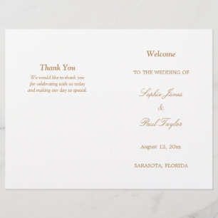Golden Beige Script Bi-Fold Wedding Programme