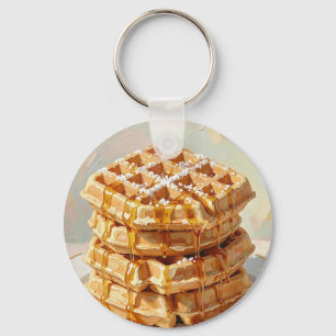Golden Belgian Waffles Syrup Oil Painting Keychain