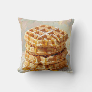 Golden Belgian Waffles Syrup Oil Painting Throw Pillow