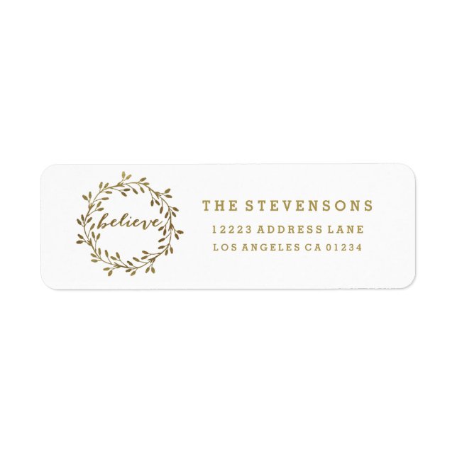 Golden Believe | Wreath Holiday Address Labels (Front)