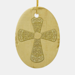 Golden Bell Cross Ceramic Ornament