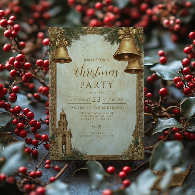 Golden Bells Christmas Party Invitation (Creator Uploaded)