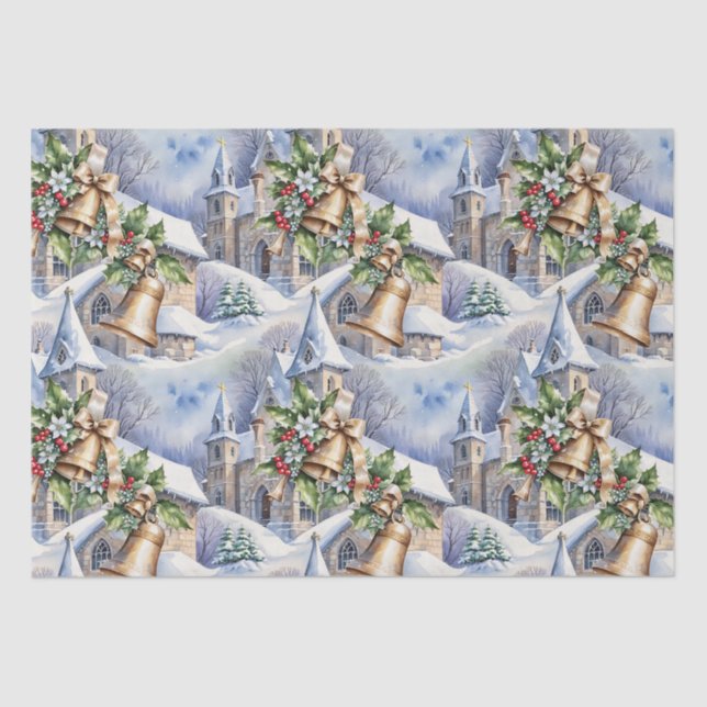 Golden Bells of Christmas Day Tissue Paper (Front)