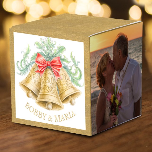 Golden bells red bow 50th wedding anniversary  favor box (Creator Uploaded)