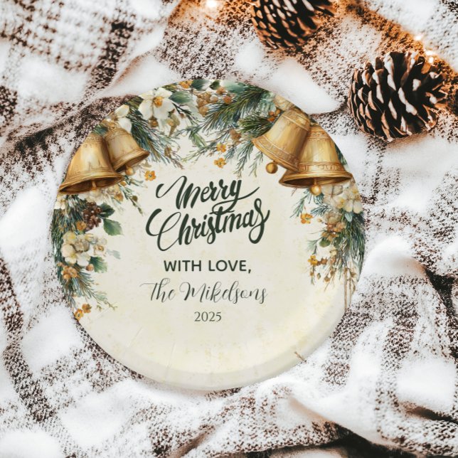 Golden Bells Rustic Christmas Paper Plate (Creator Uploaded)