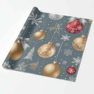Golden bells, silver snowflakes colourful ornament wrapping paper