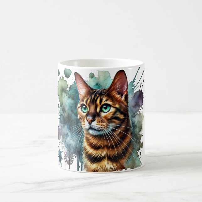 Golden Bengal Cat Watercolor Coffee Mug (Center)