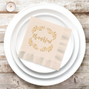 Golden Berry Branch Wreath Thankful Thanksgiving Foil Napkins