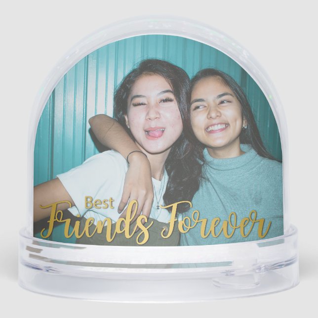 Golden Best Friends Forever Modern Script Photo Snowglobe (Back)