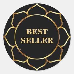 Golden Best Seller Lotus Flower on Black Classic Round Sticker