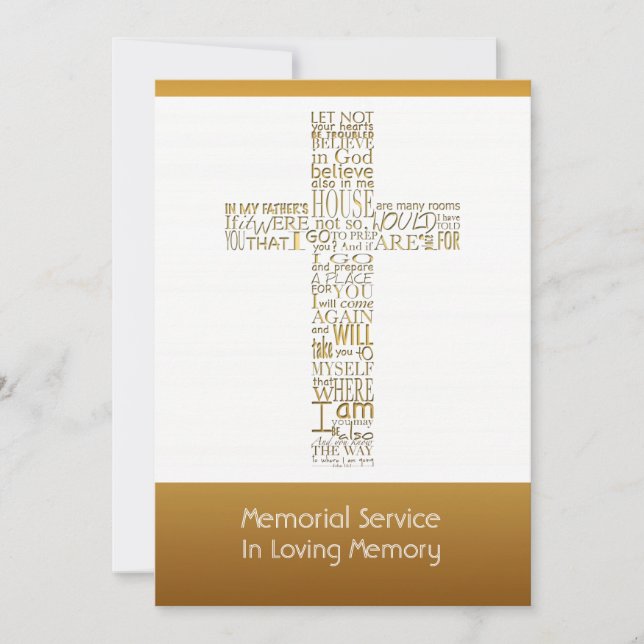 Golden Bible Verses John 14 Memorial Service 2 Invitation (Front)