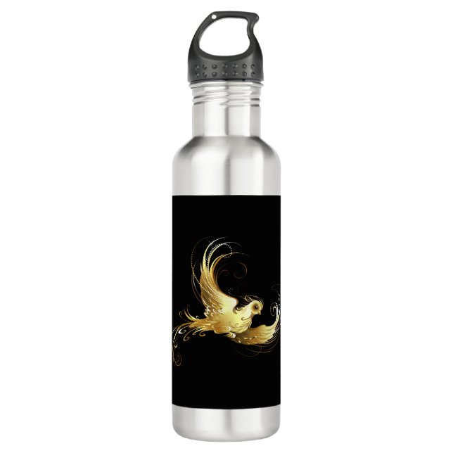 Golden Bird on Black Background 710 Ml Water Bottle (Front)