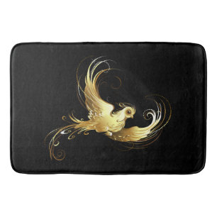 Golden Bird on Black Background Bath Mat