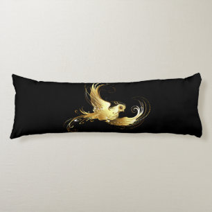 Golden Bird on Black Background Body Pillow