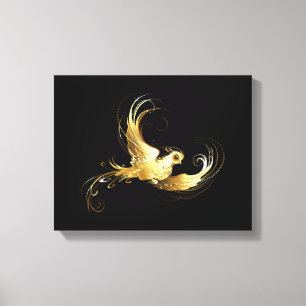 Golden Bird on Black Background Canvas Print