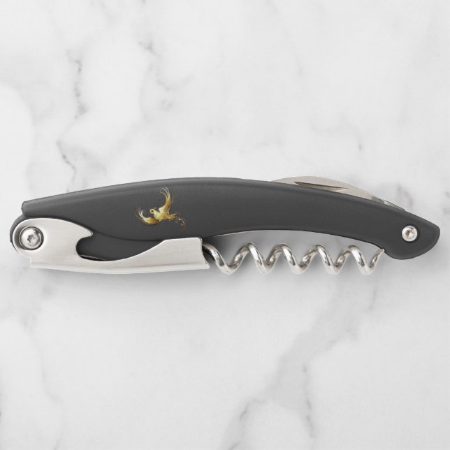 Golden Bird on Black Background Corkscrew (Front)