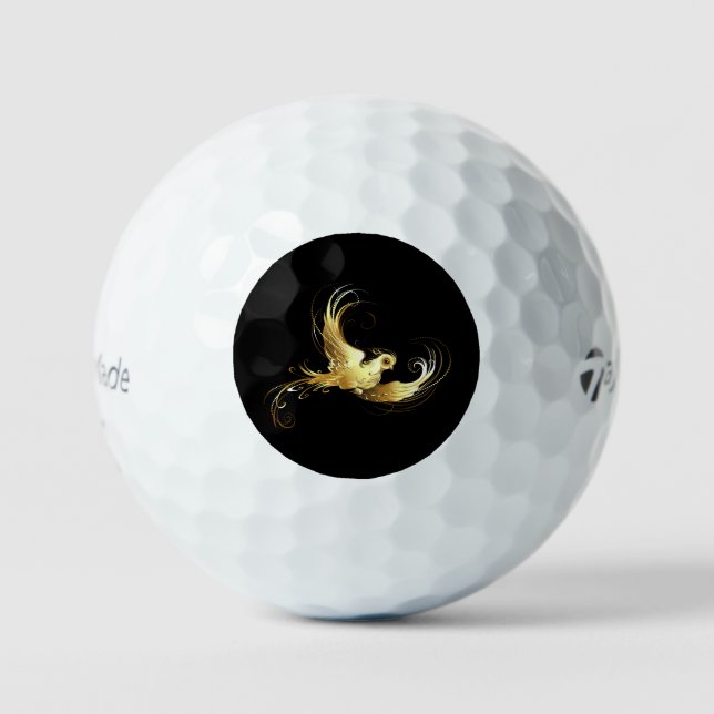 Golden Bird on Black Background Golf Balls (Front)