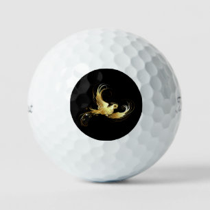 Golden Bird on Black Background Golf Balls