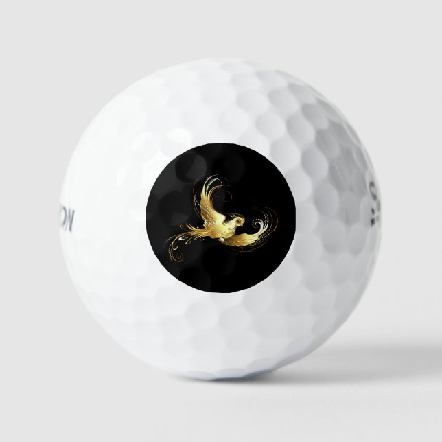 Golden Bird on Black Background Golf Balls (Front)