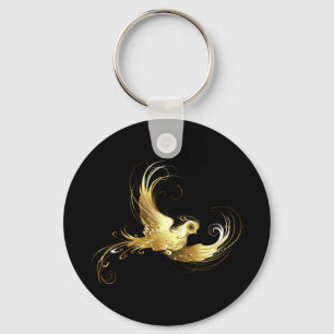 Golden Bird on Black Background Keychain
