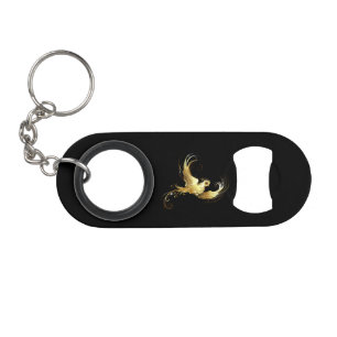 Golden Bird on Black Background Keychain Bottle Opener