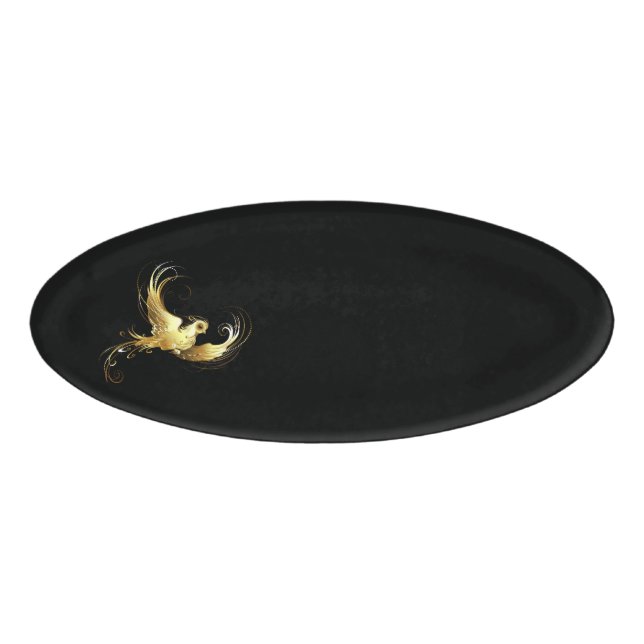 Golden Bird on Black Background Name Tag (Front)