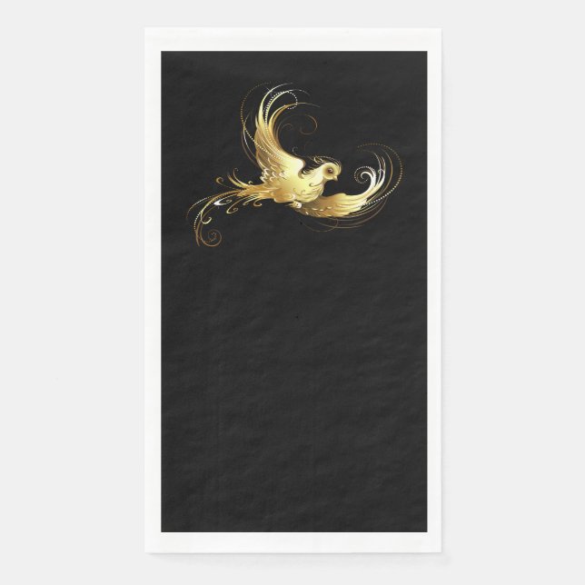 Golden Bird on Black Background Napkin (Front)