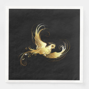 Golden Bird on Black Background Napkin