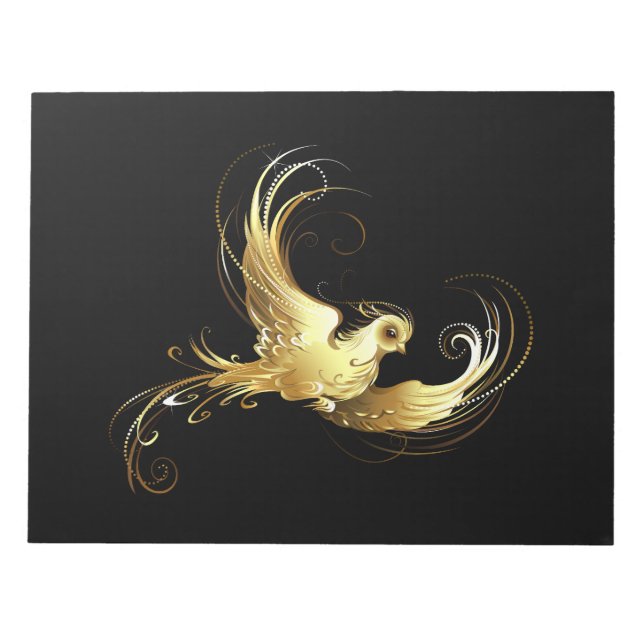 Golden Bird on Black Background Notepad (Front)