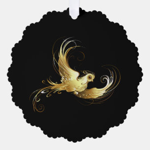 Golden Bird on Black Background Ornament Card