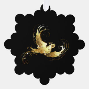 Golden Bird on Black Background Ornament Card