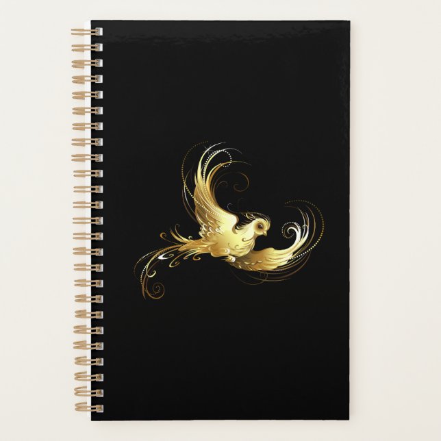 Golden Bird on Black Background Planner (Front)