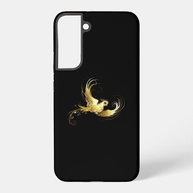 Golden Bird on Black Background Samsung Galaxy S22+ Case (Back)