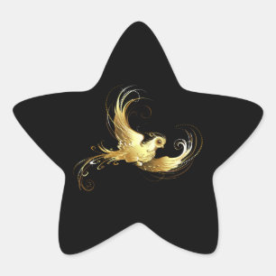 Golden Bird on Black Background Star Sticker