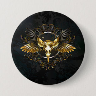 Golden Bird Skull on Black background 3 Inch Round Button