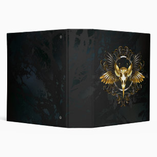 Golden Bird Skull on Black background Binder