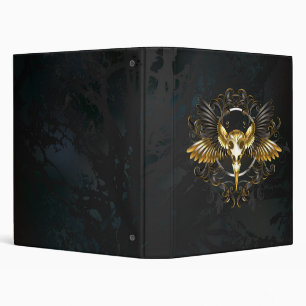 Golden Bird Skull on Black background Binder